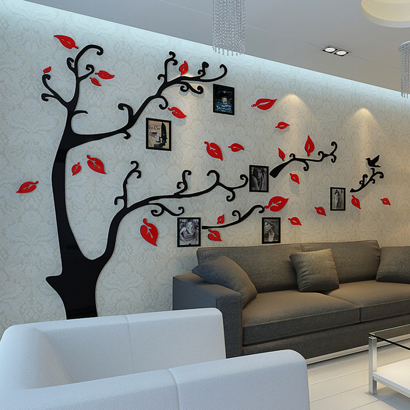 acrylic 3d tree  wall sticker with picture frame back adhesive for living room TV sofa background wall decoration paste