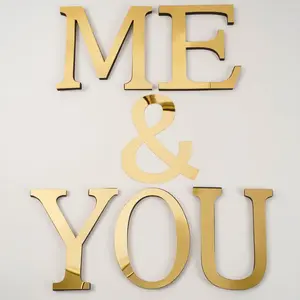 Large Size 20cm Gold & Silver 3D Acrylic Mirror Surface English Letters Wall Stickers Home Decor Wall Decals Alphabet Art Mural