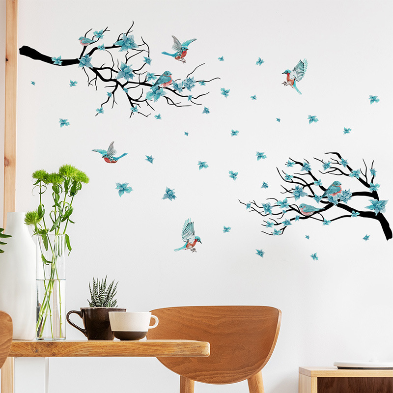 DIY Removable waterproof  Tree branches flowers birds TV background wall beautify bedroom home improvement wall stickers