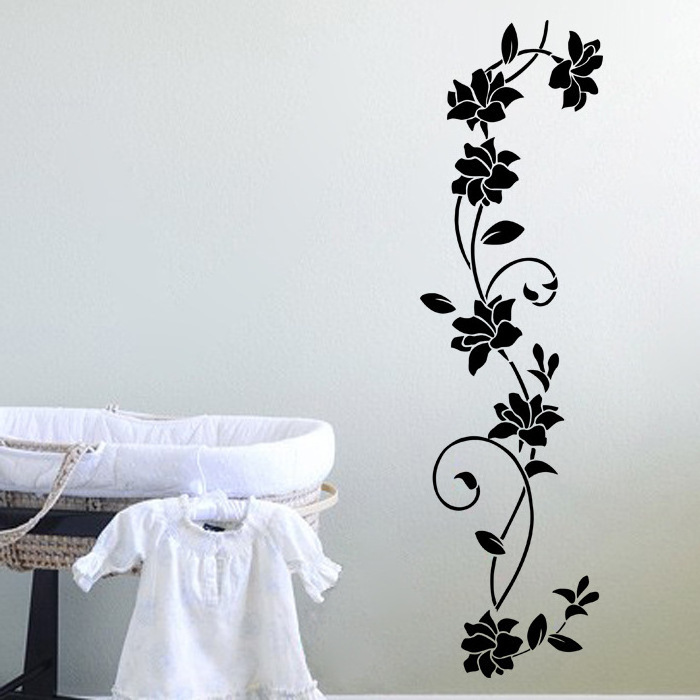 new black classic flower vine branch bedroom background decoration stickers can be removed wall stickers