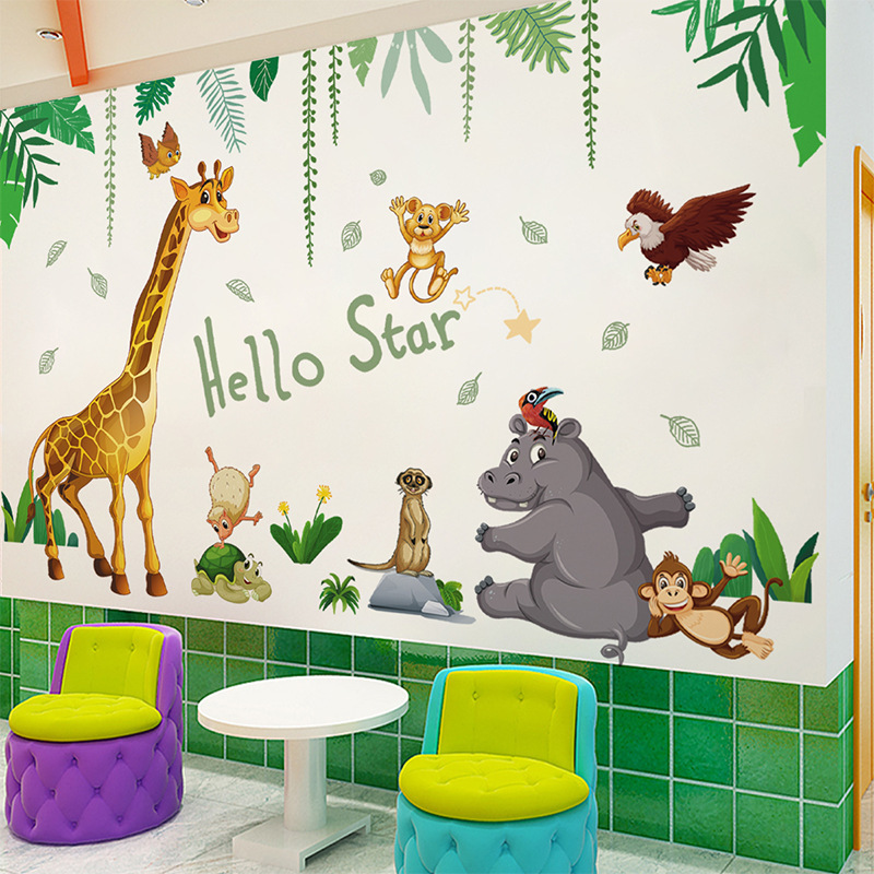 Wholesale of Wall Stickers Elephant Zebra Giraffe Monkey Stickers Living Room Sofa Bedroom Background Wall Decoration Stickers