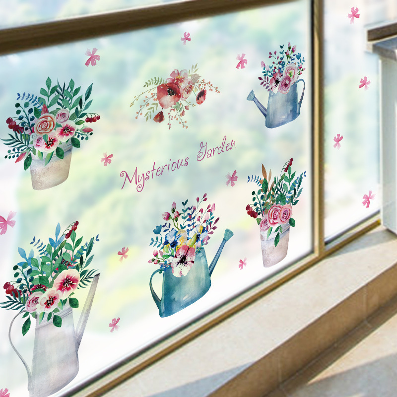 Hot Spring Flower Wall Stickers for Kindergarten Classroom Window Decoration PVC Self adhesive Flower Wall Stickers