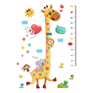 Hot selling PVC removable cartoon giraffe height wall stickers decorative sticker for living room bedroom kindergarten