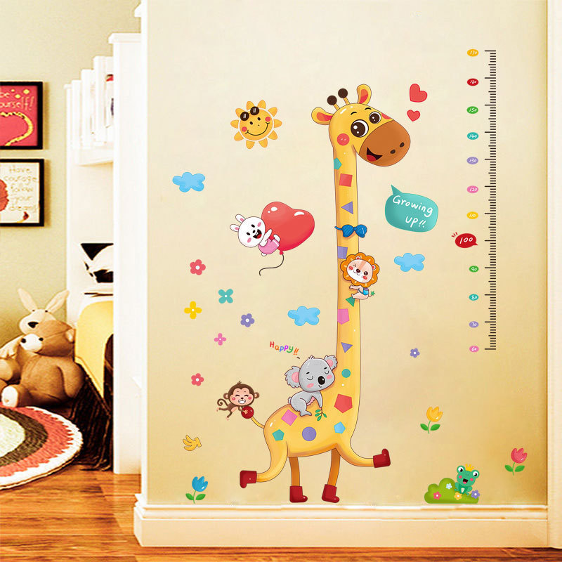 Hot selling PVC removable cartoon giraffe height wall stickers decorative sticker for living room bedroom kindergarten