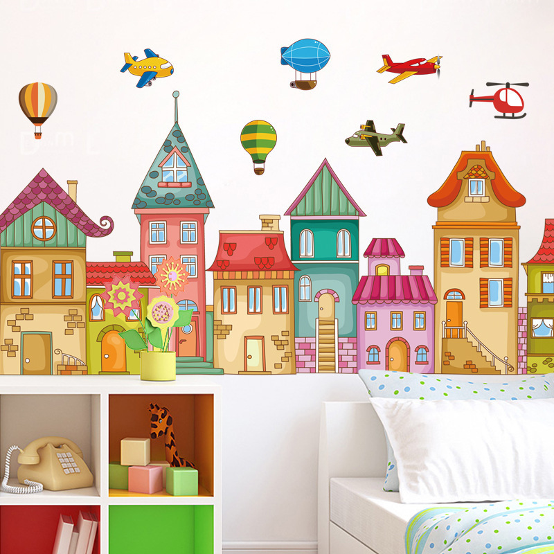 Cartoon children's room wall pasted Castle kindergarten classroom decorated with self-adhesive wallpaper painted