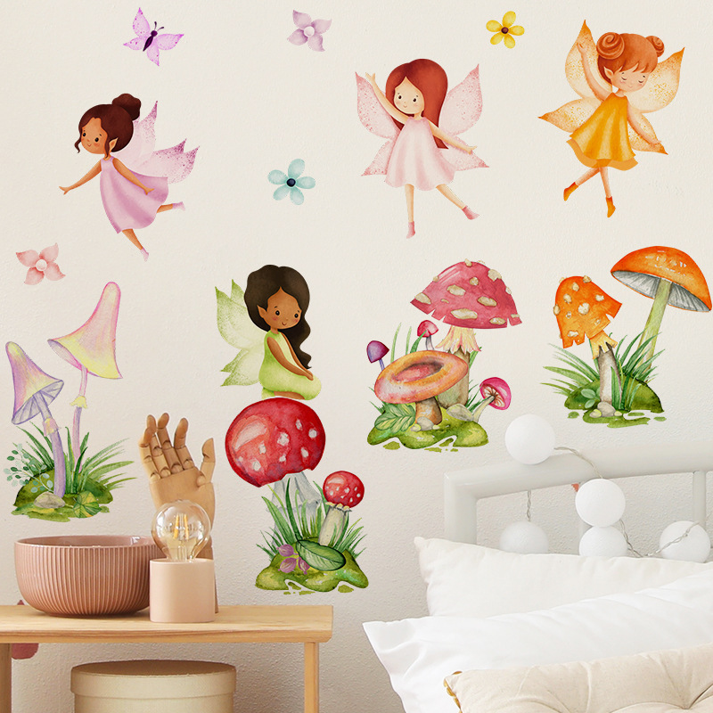 DIY Cartoon flower fairy fairy creative mushroom princess room background wall decoration beautify wall stickers self-adhesive