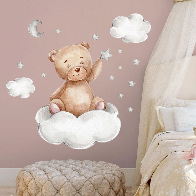 Moon Cloud Big Wall Stickers For Kids Rooms Boys Stars Large Wall Stickers For Children's Room Bear Bedroom Decoration