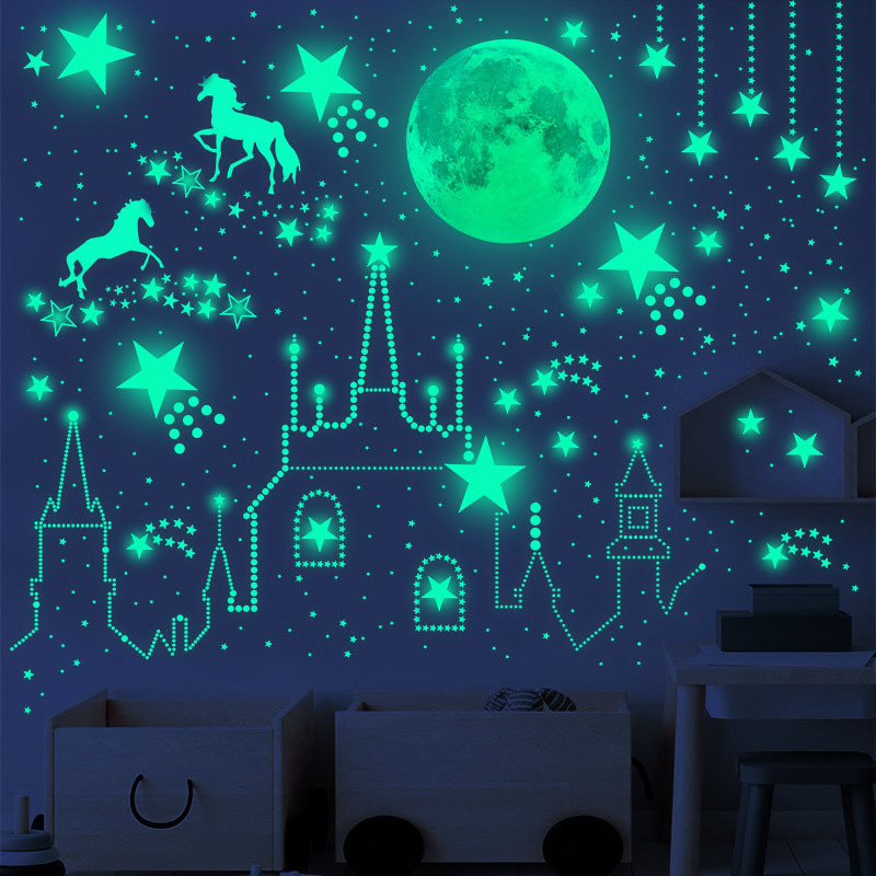 Luminous Moon and Stars Wall Stickers for Kids Room Baby Nursery Home Decoration Wall Decals Glow  Dark Bedroom Ceiling