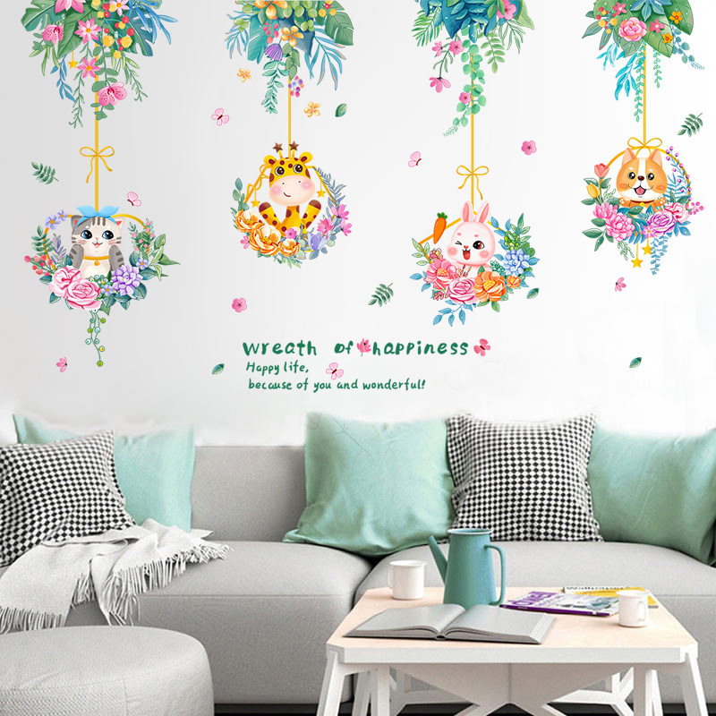 Hot selling cartoon Creative plants animals bedroom PVC wall stickers headboard wall decoration  self-adhesive room stickers