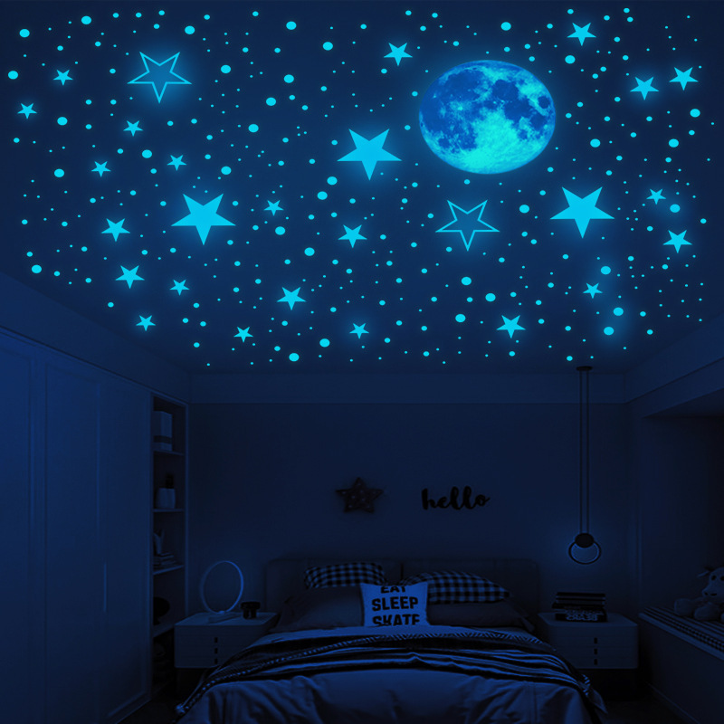 Luminous Moon and Stars Wall Stickers for Kids Room Baby Nursery Home Decoration Wall Decals Glow  Dark Bedroom Ceiling