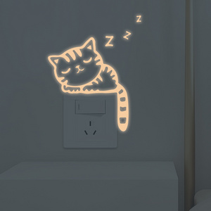 New Personalized Sleepy Cat Night Glow Three Color Self Adhesive Switch Sticker Home Wall Decoration Wall Sticker