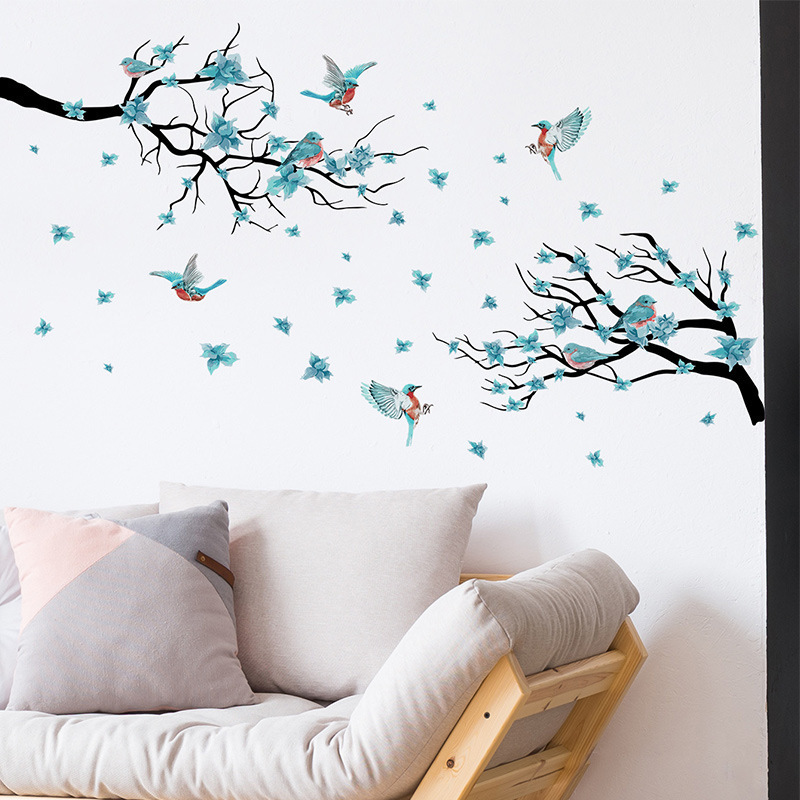 DIY Removable waterproof  Tree branches flowers birds TV background wall beautify bedroom home improvement wall stickers