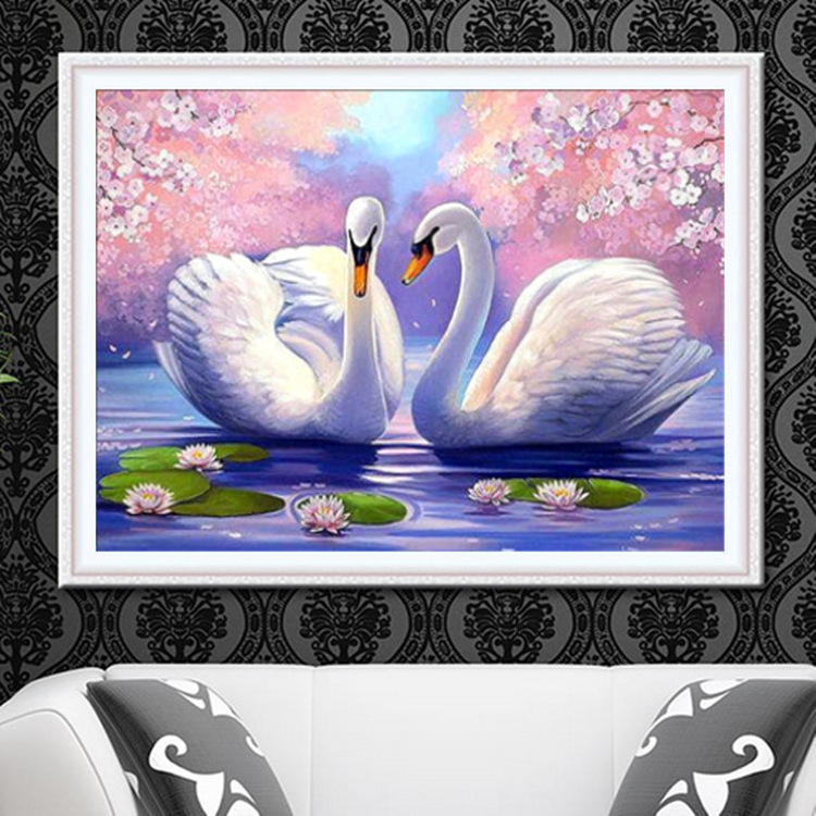 5D diamond painting DIY animal two swans  diamond cross stitch decorative painting for bedroom living room hanging wall art