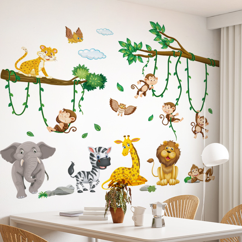 Wholesale of Wall Stickers Elephant Zebra Giraffe Monkey Stickers Living Room Sofa Bedroom Background Wall Decoration Stickers