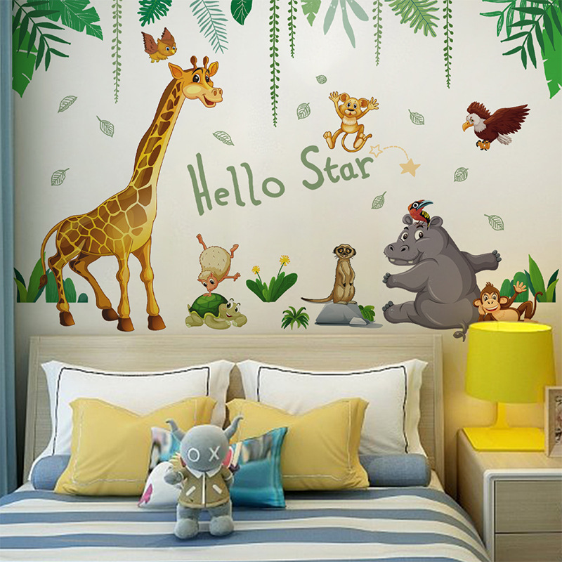 Wholesale of Wall Stickers Elephant Zebra Giraffe Monkey Stickers Living Room Sofa Bedroom Background Wall Decoration Stickers