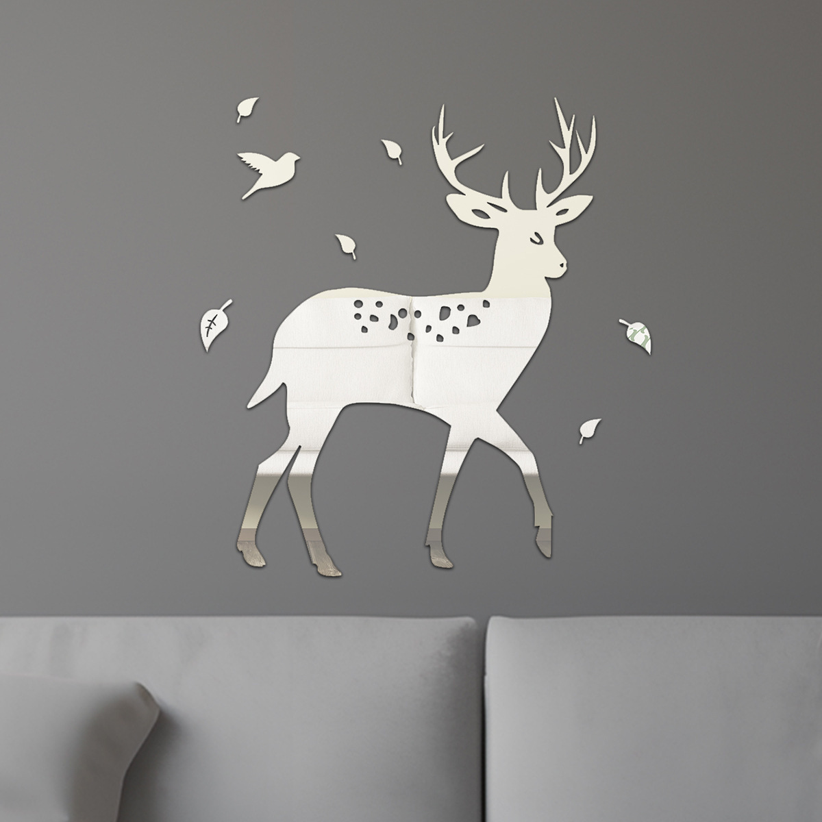 Nordic style self-adhesive creative deer shape acrylic mirror decorative wall sticker for bedroom living room TV background wall