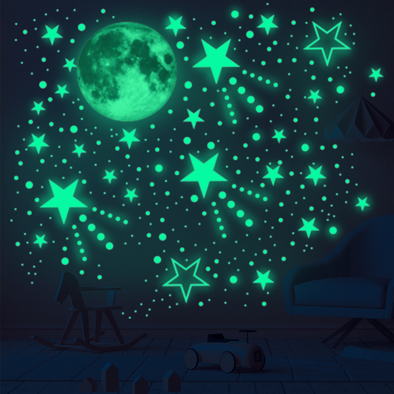 Luminous Moon and Stars Wall Stickers for Kids Room Baby Nursery Home Decoration Wall Decals Glow  Dark Bedroom Ceiling