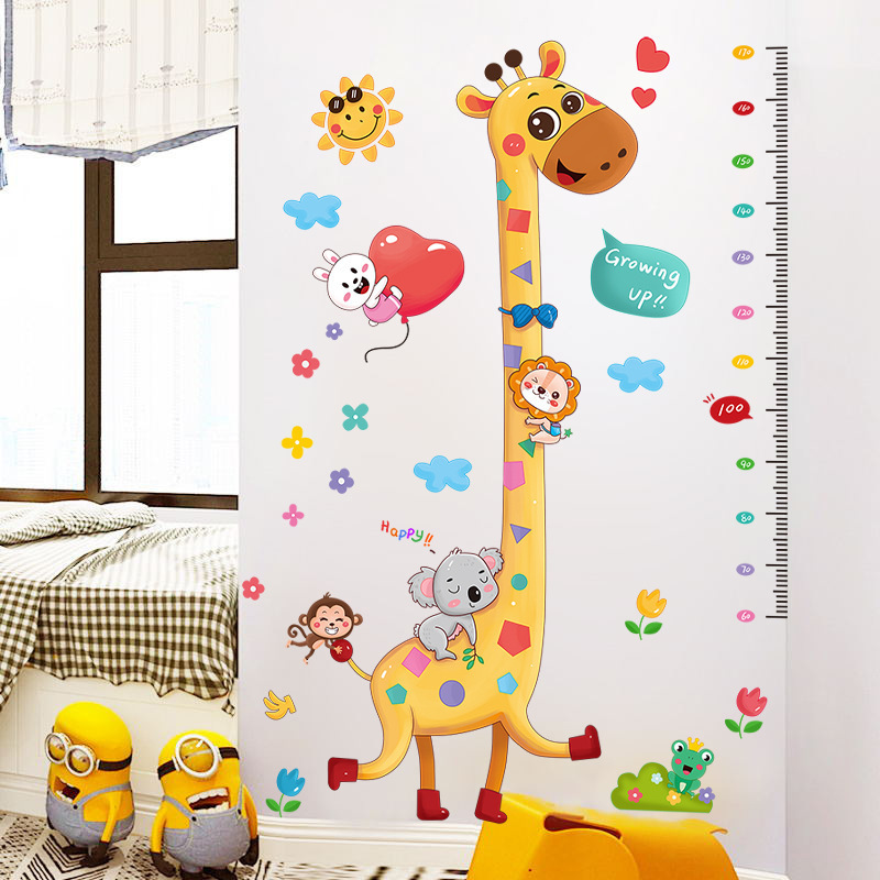 Hot selling PVC removable cartoon giraffe height wall stickers decorative sticker for living room bedroom kindergarten