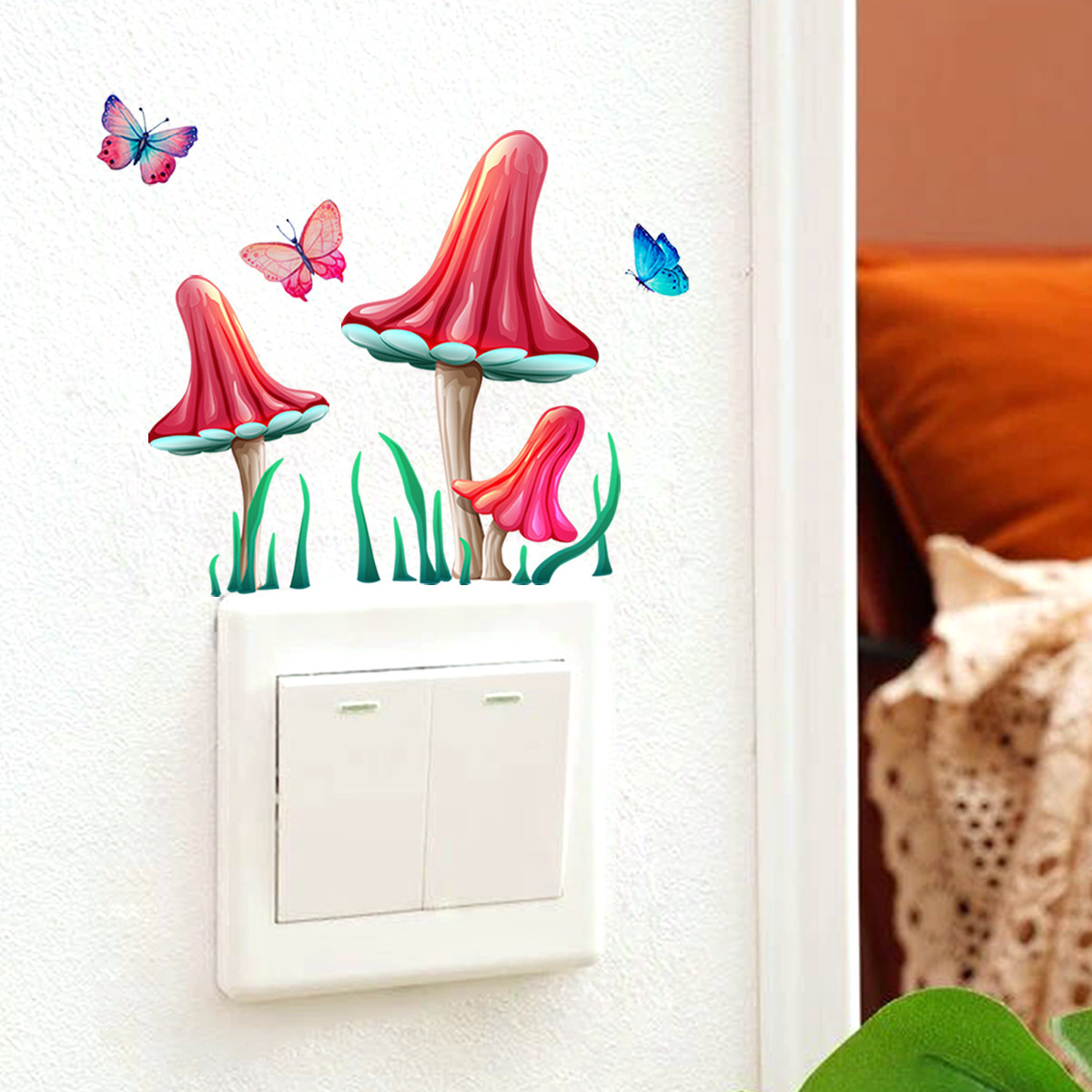 Creative Cartoon Colorful Mushroom Nightlight back adhesive Switch Sticker Girl Cute mobilephone Stickers