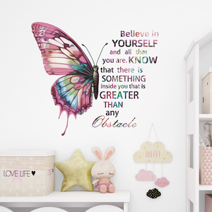 Hot selling colorful and beautiful butterfly inspirational English wall stickers for children and girls room decoration