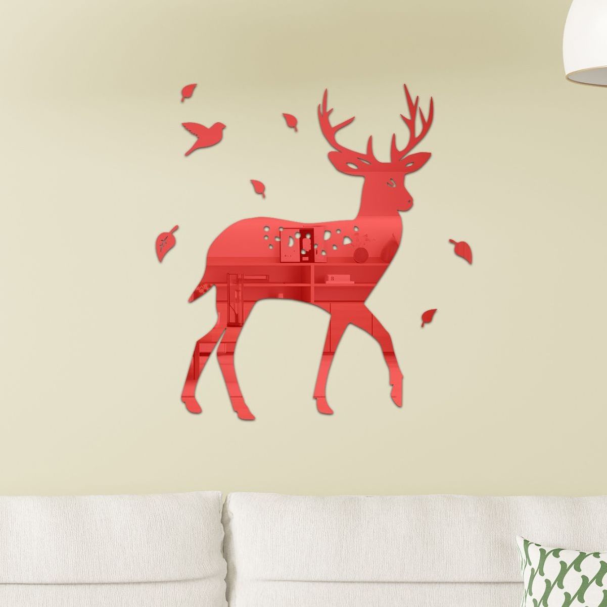 Nordic style self-adhesive creative deer shape acrylic mirror decorative wall sticker for bedroom living room TV background wall