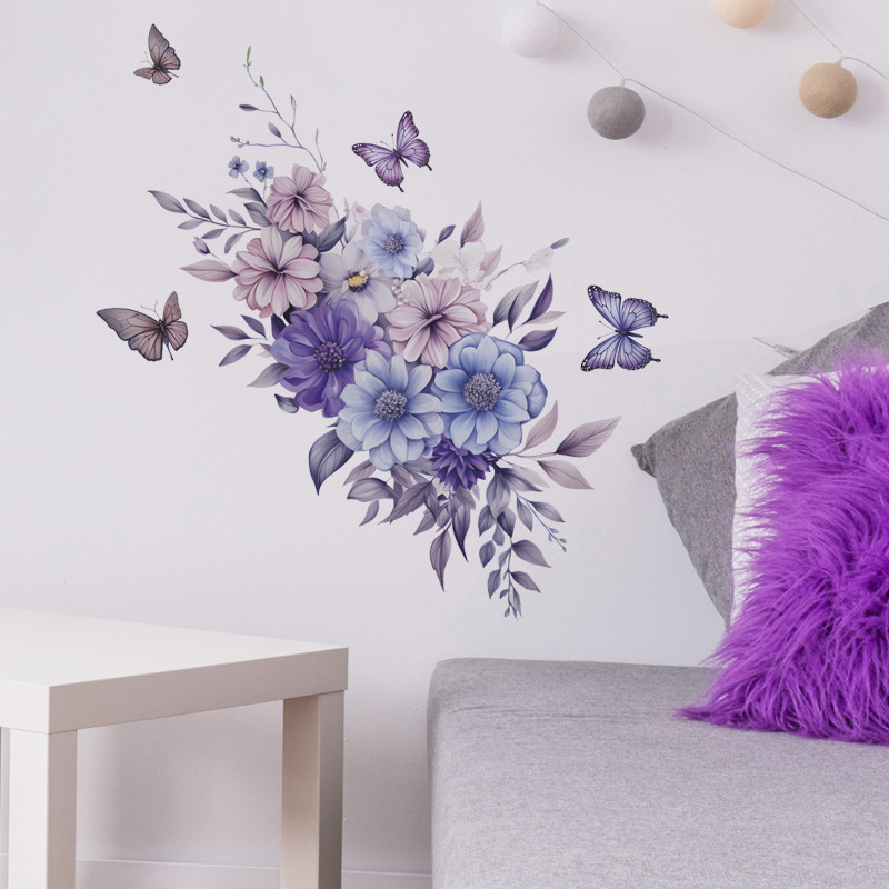 Painted flowers and leaves butterfly living room background wall decoration Home bedroom wall remodeling wall stickers