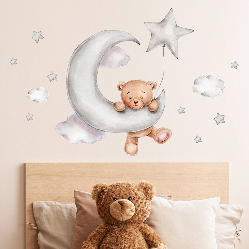 Moon Cloud Big Wall Stickers For Kids Rooms Boys Stars Large Wall Stickers For Children's Room Bear Bedroom Decoration