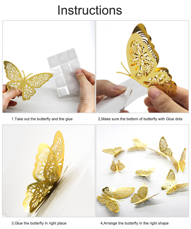 3D hollow butterfly wall decoration wall decoration living room wall layout metal texture creative stickers 12pcs/set