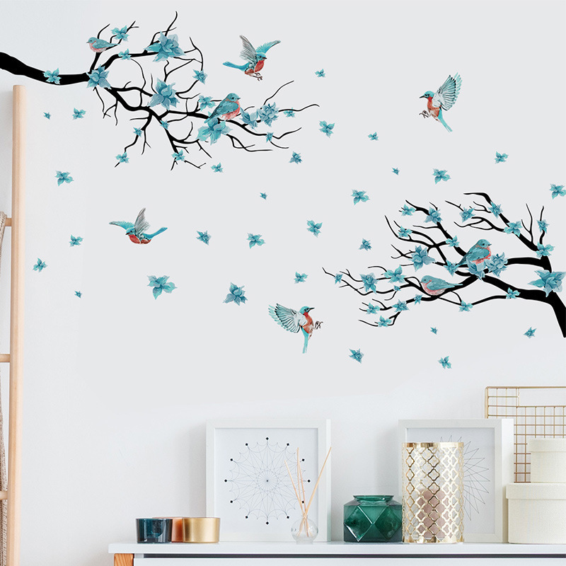 DIY Removable waterproof  Tree branches flowers birds TV background wall beautify bedroom home improvement wall stickers