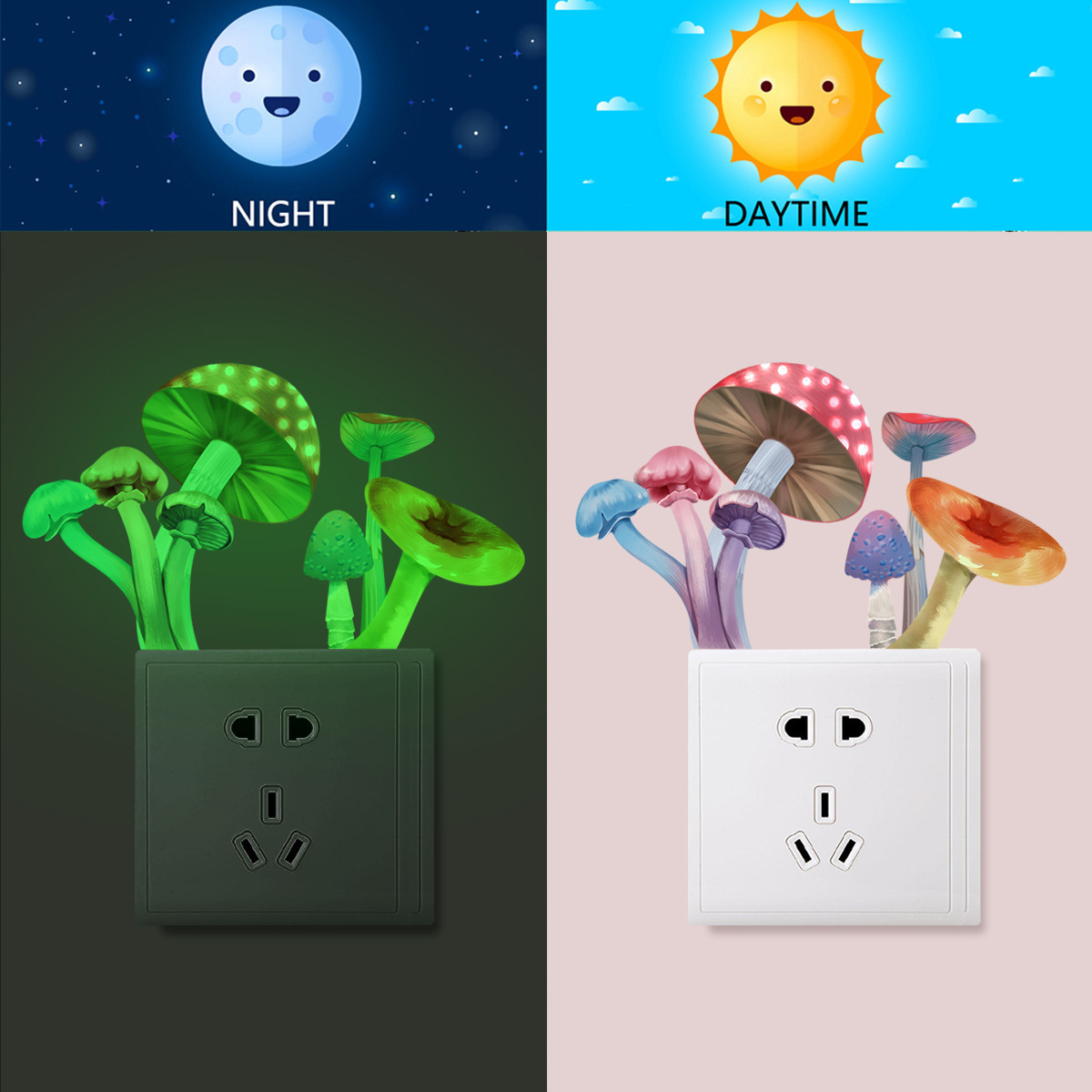 Creative Cartoon Colorful Mushroom Nightlight back adhesive Switch Sticker Girl Cute mobilephone Stickers