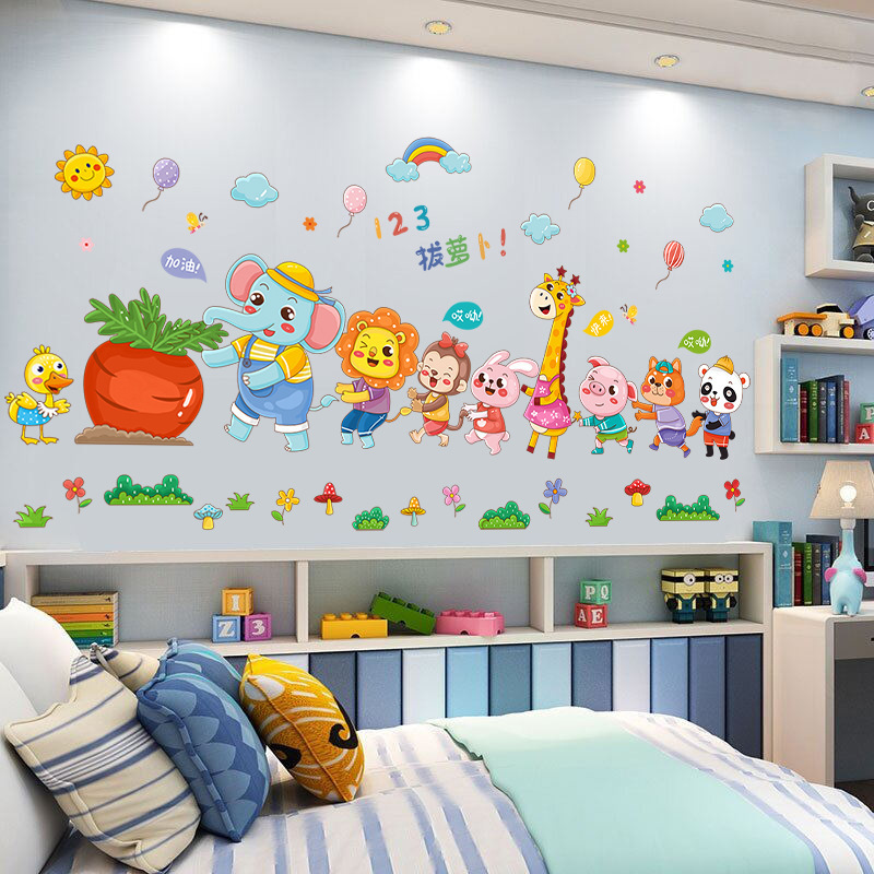 Wholesale hot selling cartoon animal stickers self-adhesive decoration wall stickers for kindergarten wallpaper children's room