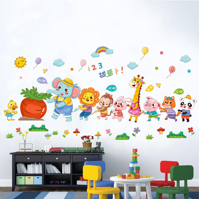 Wholesale hot selling cartoon animal stickers self-adhesive decoration wall stickers for kindergarten wallpaper children's room