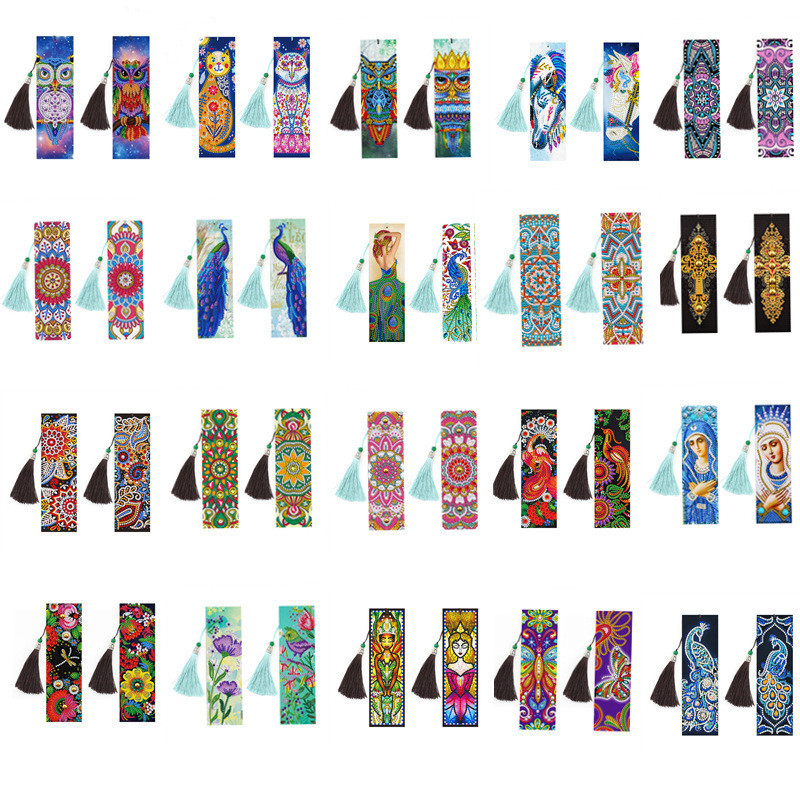 2pcs set DIY 5D Diamond Painting Bookmarks PU Diamond Mosaic Embroidery Cross Stitch kit Gift kawaii book mark