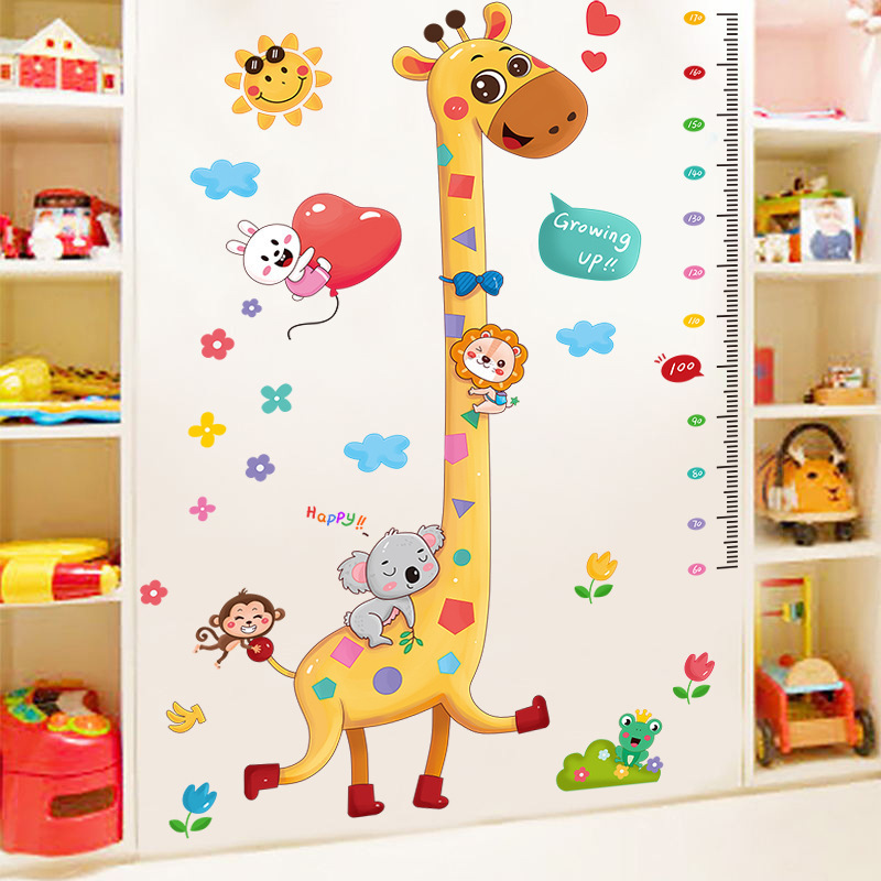 Hot selling PVC removable cartoon giraffe height wall stickers decorative sticker for living room bedroom kindergarten