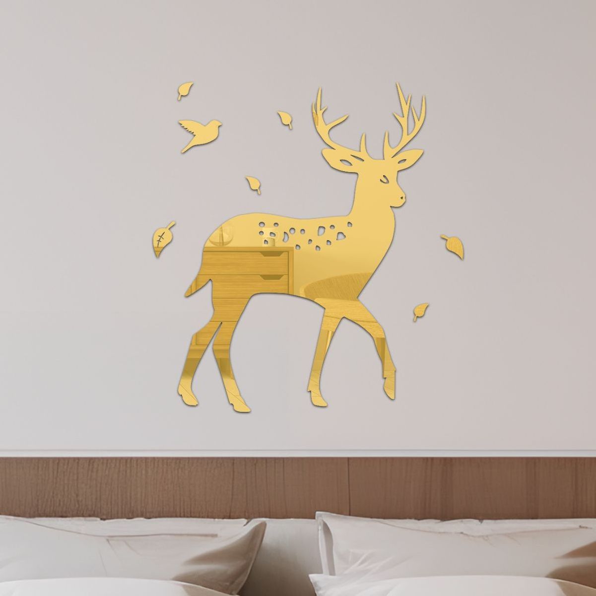 Nordic style self-adhesive creative deer shape acrylic mirror decorative wall sticker for bedroom living room TV background wall