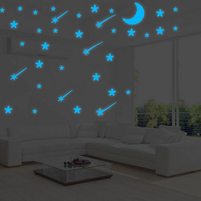 Luminous Moon Star Wall Sticker Glow  Dark Fluorescent Wall Art Decals For Home Kids Bedroom Ceiling Decoration