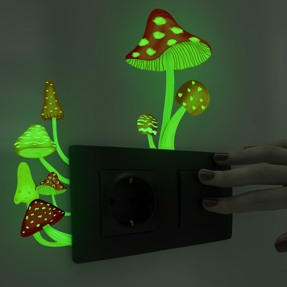 New Creative Cartoon Colorful Mushroom Nightlight Switch Sticker Girl Cute Phone Stickers