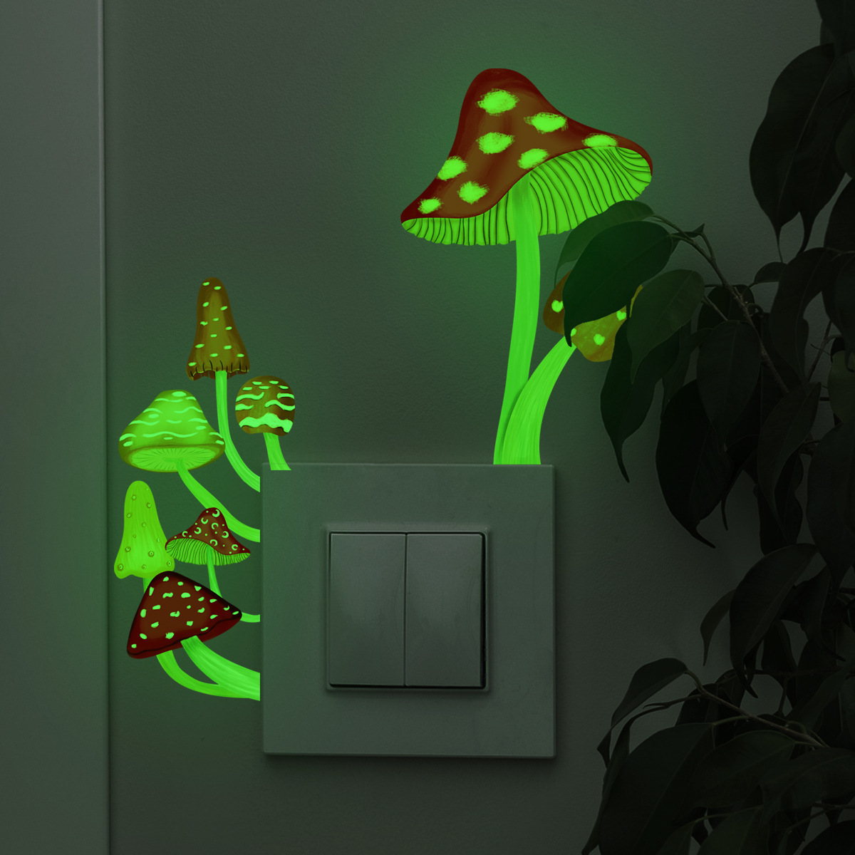 New Creative Cartoon Colorful Mushroom Nightlight Switch Sticker Girl Cute Phone Stickers