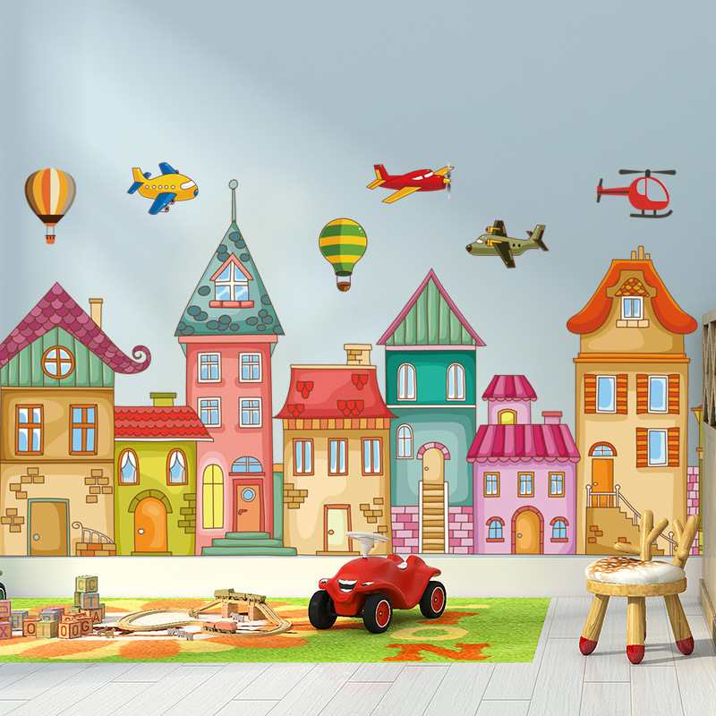 Cartoon children's room wall pasted Castle kindergarten classroom decorated with self-adhesive wallpaper painted