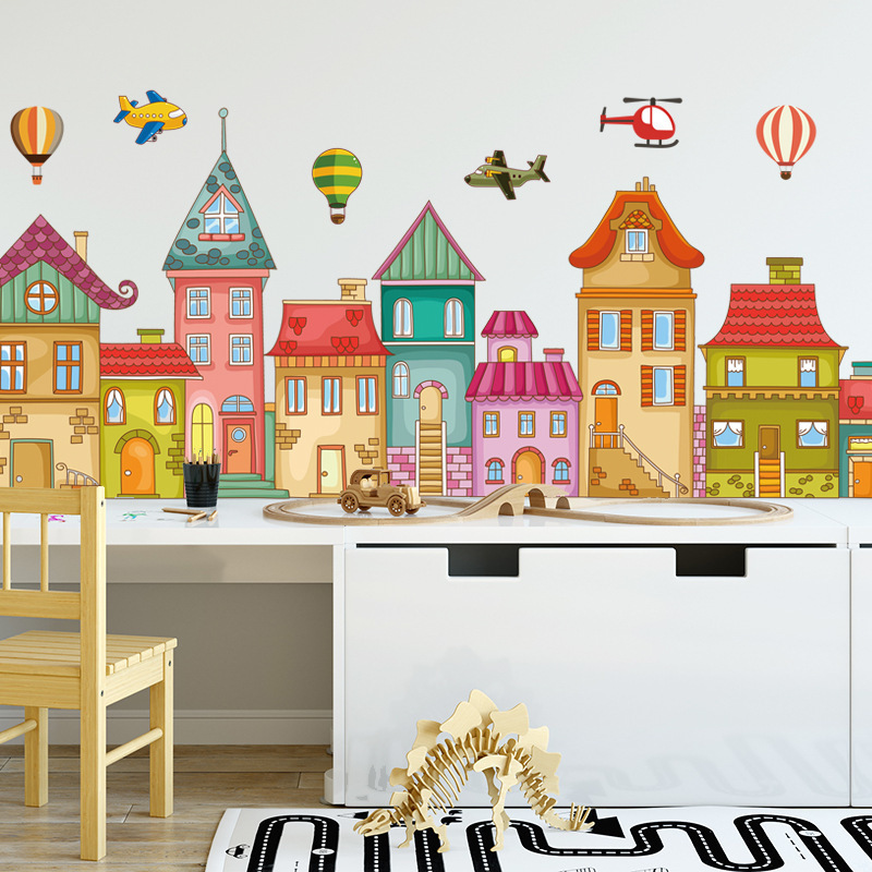 Cartoon children's room wall pasted Castle kindergarten classroom decorated with self-adhesive wallpaper painted