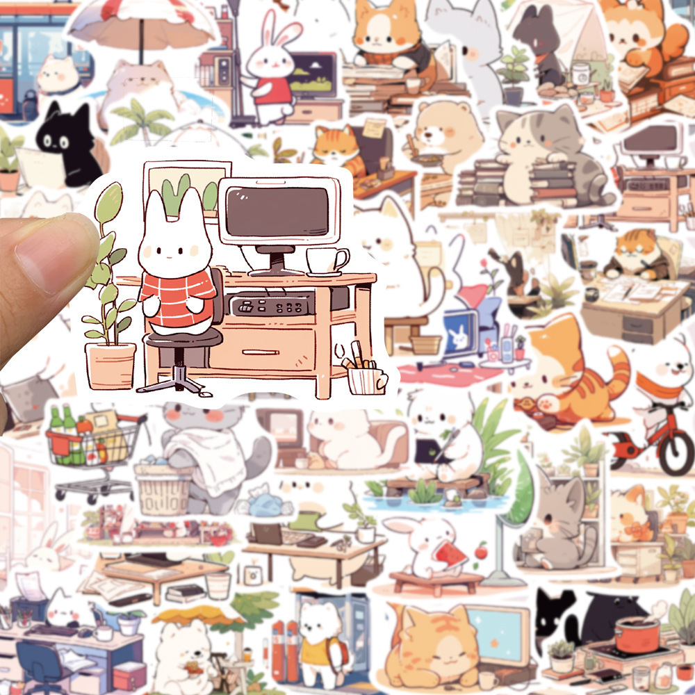 50 pieces of exquisite cute cartoon animals stickers for cup decoration