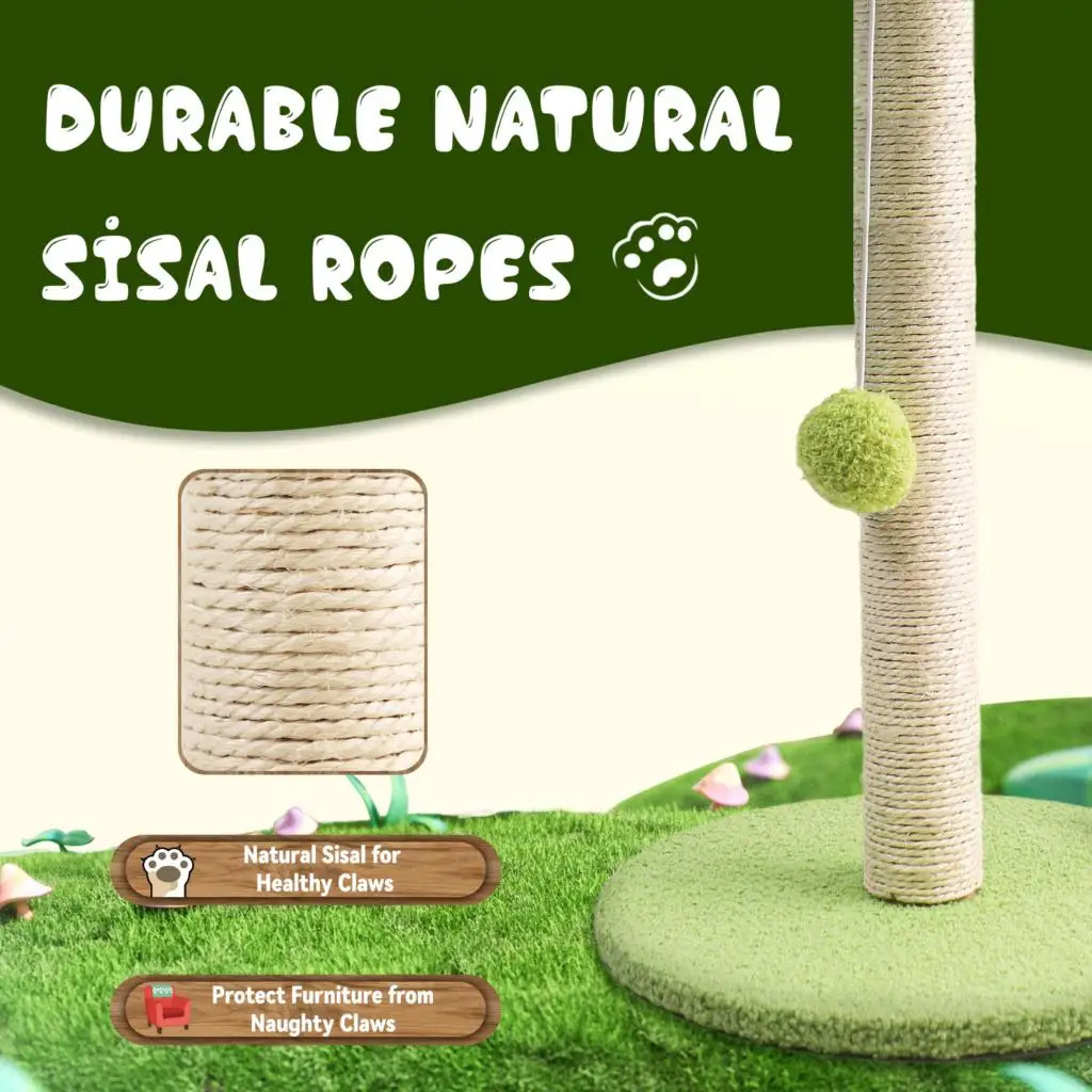 Wholesale INS Hot Green Palm Sisal Wooden Cat Trees Scratching Board Poles With Toy Hanging Ball Sisal Rope Cat Tree For Indoor