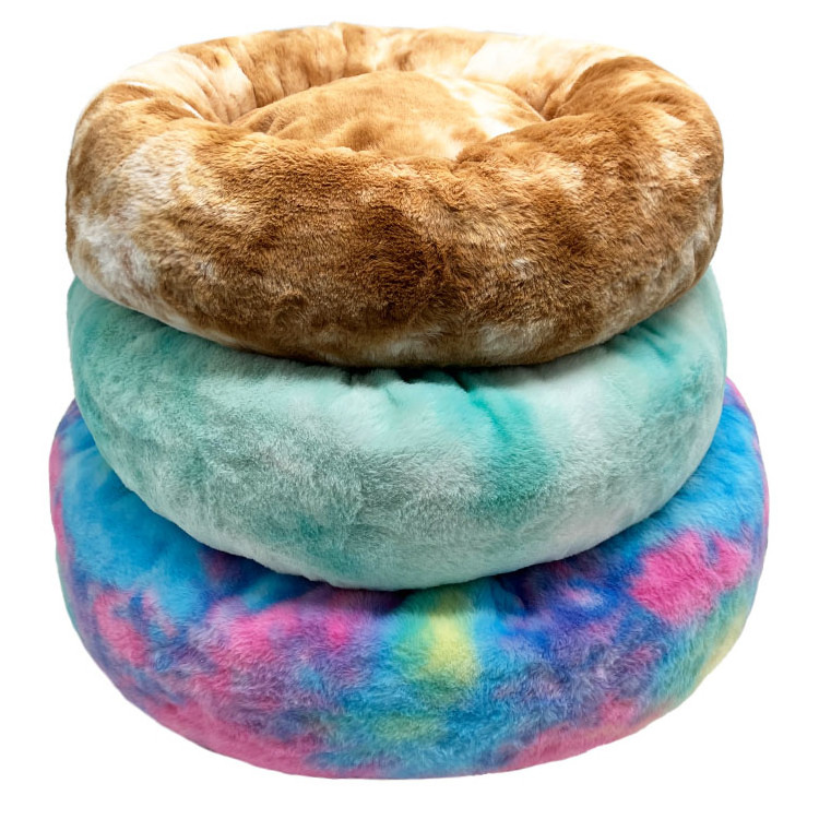 Super Beautiful Rainbow Tie Dye Soft Fluffy Warm And Cozy Anti Anxiety Cuddler Joint Relief Washable Donut Calming Round Dog Bed