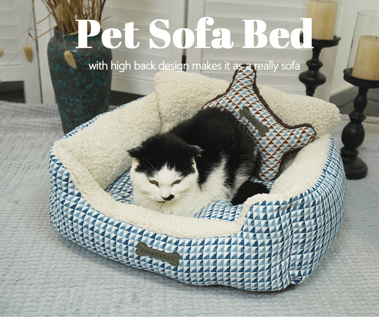 Interesting Pet Self Warming Bed Classic Lattice Jacquard Dog Sofa Bed With Sounding Toy For Pet Dog Cat Puppy