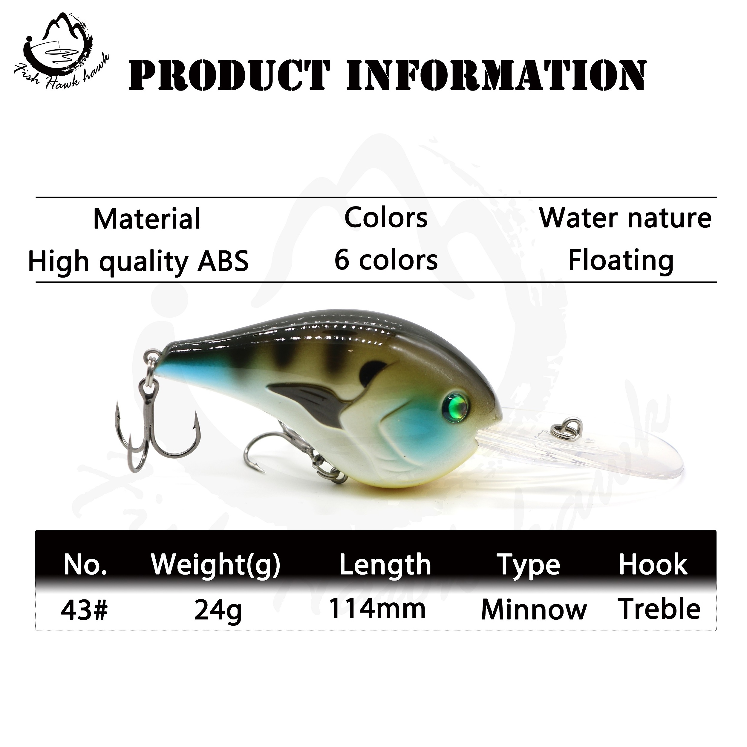 24g/114mm  lipless square bill minnow seawater crankbait blank fishing lures with treble fishing hooks