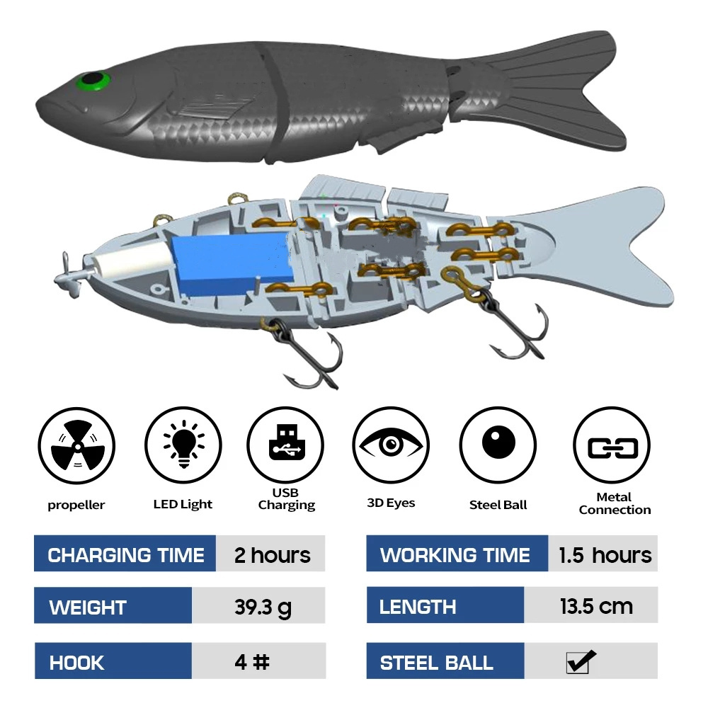 Robotic Fishing Lures Multi Jointed Bait 4 Segments Auto Electric Wobblers For Pike Swimbait USB Rechargeable LED Light Swimming