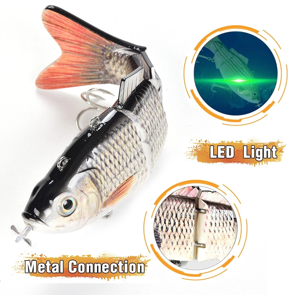 Robotic Fishing Lures Multi Jointed Bait 4 Segments Auto Electric Wobblers For Pike Swimbait USB Rechargeable LED Light Swimming