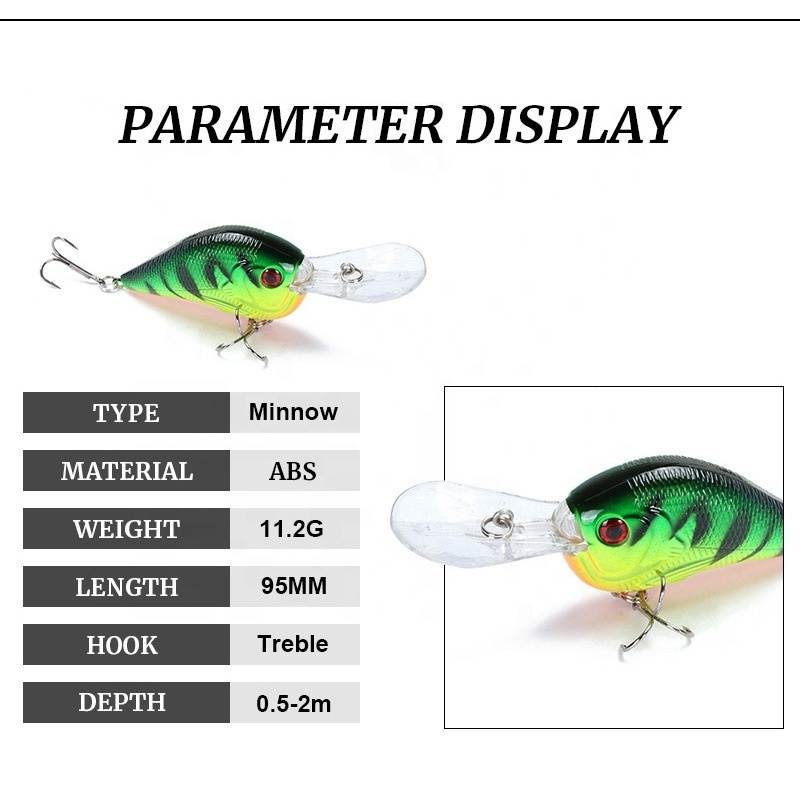 Gorgons Wholesale Fishing Tackle 11g 95mm Square bill Crankbait Fishing lure For Bass Fishing