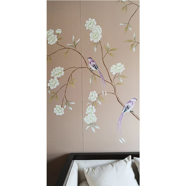 Cherry blossom hand painted wallpaper on silk