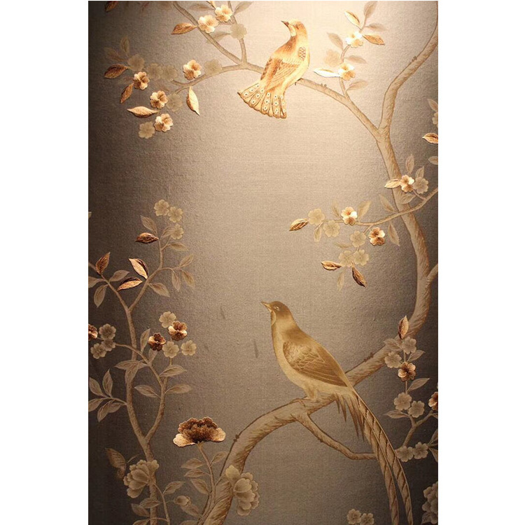 Luxury hand painted silk wallpaper for spa decoration, chinoiserie wallpaper, wallpaper mural